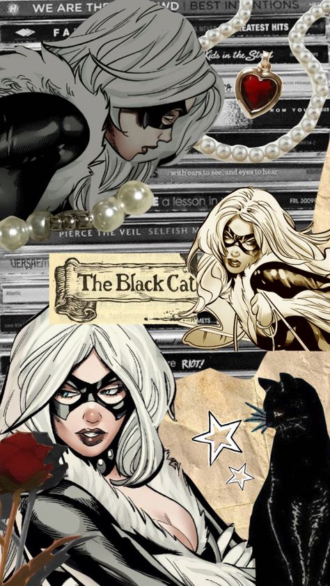 purrfect #blackandwhiteshuffle #blackcat #feliciahardy #spidermanscomic #blackcollage #vintagemoodboard Black Cat Marvel Wallpaper, Black Cat Fanart, Blackcat Marvel, Spiderman Black Cat, Felicia Hardy, Black Cat Marvel, Ghost Tattoo, The Black Cat, Trippy Wallpaper