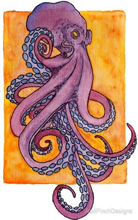 Trippy Octopus Tattoo, Purple Octopus Drawing, Purple Octopus Tattoo, Drawings Of Octopus, Octopus Painting Easy, Sticker Style Tattoo, Octopus Art Illustration, Illustration Octopus, Watercolor Octopus