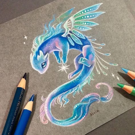 Mythical Creatures Art Cute, Star Bringer, Cool Dragon Drawings, Dragon Sketches, Galaxy Dragon, Blue Dragons, Star Dragon, Cute Dragon Drawing, Sidewalk Chalk Art