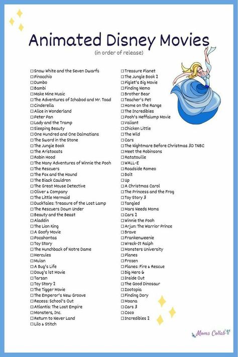 Disney Bucket List Movies, Disney Movies In Order Of Release, All Disney Movies In Order, Disney Film Checklist, Non Disney Animated Movies, Bucket List Movies To Watch, Disney Checklist Movie, Disney Animated Movies List, Disney Marathon List