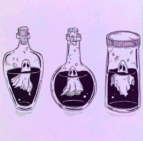 Ghost Drawing, Bottle Drawing, Bottle Tattoo, Arte Grunge, Tattoo Portfolio, Halloween Icons, Halloween Tattoos, Witch Art, Flash Art