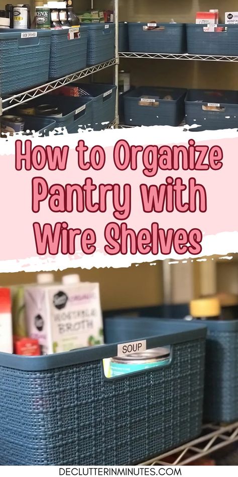 Organize your pantry with wire shelves easily! These simple tips make the most of wire shelving, creating a neat and functional pantry. Transform your kitchen into a space you love to cook in, with storage ideas that help streamline your pantry for easy access and organization. Wire Rack Organization, Wire Shelves Pantry, Pantry With Wire Shelves, Functional Pantry, Covering Wire Shelves, Organize A Pantry, Shelves Pantry, Organize Pantry, No Pantry Solutions