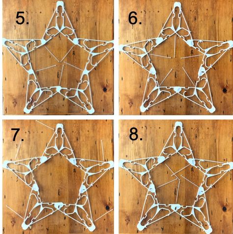 Hanger Stars Diy, Cozy Christmas Cottage, Outdoor Christmas Display, Christmas Yard Decor, Diy Christmas Snowflakes, Diy Christmas Star, Outdoor Christmas Diy, Jul Diy, Hanger Christmas