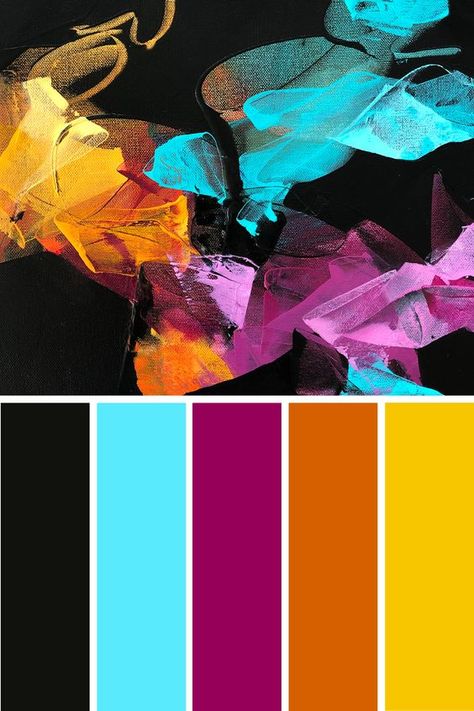 Magenta Teal Color Palette, Bright Color Palette With Black, Abstract Colour Palette, Teal Black Color Palette, Tetradic Color Palette, Dark Rainbow Color Palette, Striking Color Palette, Electric Colour Palette, Vibrant Color Schemes Colour Palettes