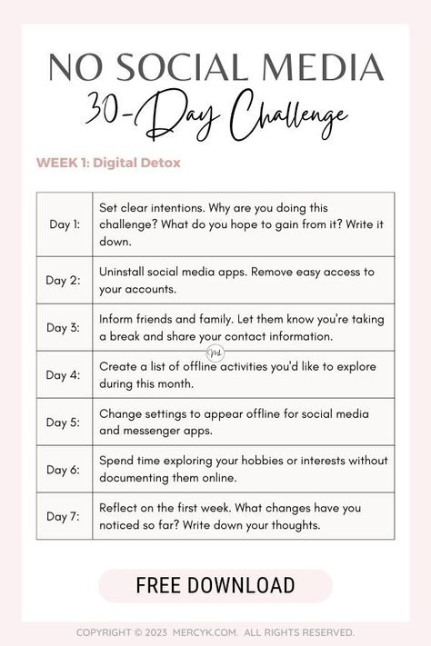 Looking to unplug, rediscover real connections, and find balance? Dive into the 'No Social Media 30-Day Challenge' to reclaim your time and live in the moment. Explore the benefits of going offline and embark on a journey of self-discovery. Start your digital detox today! #NoSocialMedia #30DayChallenge #DigitalDetox 30 Day Lifestyle Challenge, Getting Off Social Media, Social Media Challenge, Things To Do Without Social Media, What To Do Instead Of Social Media, Fasting Social Media, Social Media Fast, No Phone Day Ideas, No Technology Challenge