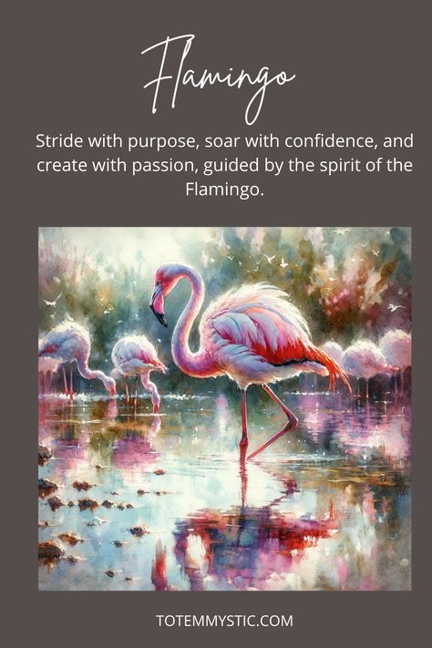 The spiritual meaning of the Flamingo beckons us to embrace balance and grace in our lives. This majestic bird teaches us the art of standing firm amidst life's shifting sands, reminding us that true stability comes from within. #spirit animal #spiritual meaning #totem animal #power animal Flamingo Symbolism, Flamingo Meaning, Flamingo Stuff, Totem Animal, Mythical Birds, Angel Signs, Nail Quotes, Witch Garden, Power Animal