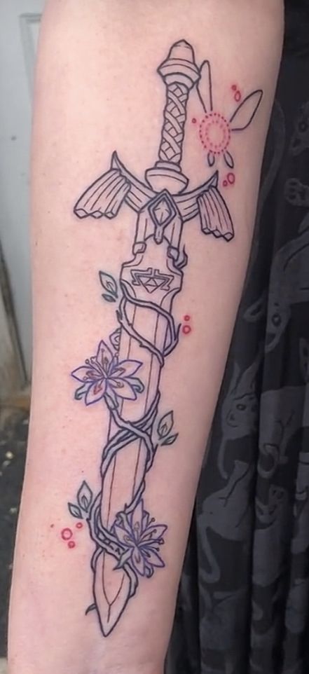 Cute Zelda Tattoo, Loz Tattoo Ideas, Mastersword Zelda Tattoo, Zelda Matching Tattoos, Zelda Ocarina Of Time Tattoo, Zelda Dragon Tattoo, Zelda Tattoo Sleeve, Princess Zelda Tattoo, Totk Tattoo