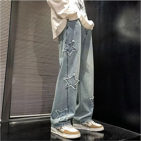 Y2k Baggy Jeans for Men,Hip Hop Grunge Demin Pants Wide Leg Loose Joggers Star Graphic Jeans Baggy Jeans For Men, Graphic Jeans, Hip Hop Grunge, Y2k Baggy Jeans, Star Graphic, Jeans For Men, Y2k Baggy, Pants Wide Leg, Baggy Jeans