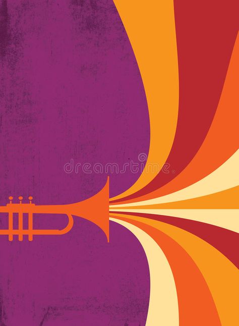 Jazz Horn Blast: Red, Violet. Hot jazz, cool jazz, the trumpets play on! This dy , #Affiliate, #Hot, #Violet, #cool, #jazz, #Horn #ad Trumpet Illustration Graphic Design, Trumpet Illustration, Symphony Aesthetic, Old Jazz Aesthetic, Jazz Color Palette, Jazz Graphic Design, Jazz Design, Jazz Poster Design, Jazz Illustration