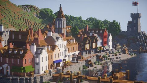 English Harbor - 19th Century Minecraft Map Minecraft Harbor Town, Minecraft Harbor Medieval, Minecraft Harbor Ideas, Minecraft Port Town, Minecraft Harbor, Minecraft Town Square, Minecraft Medieval Village, Minecraft Kingdom, Build Minecraft