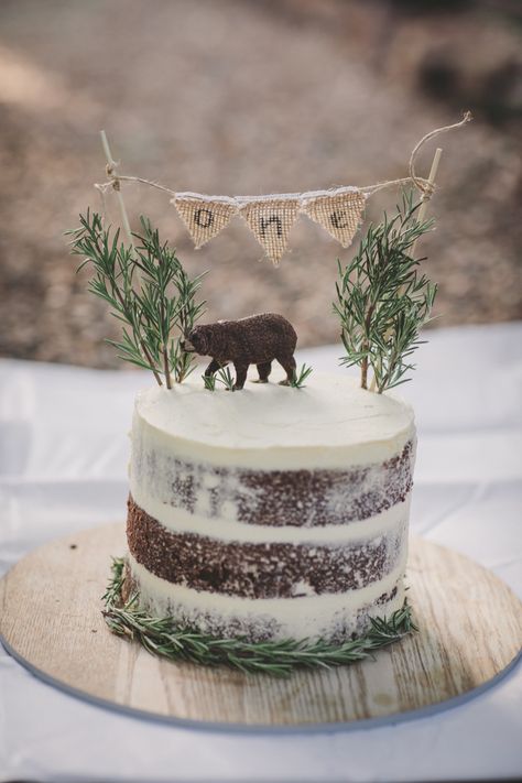 Forest Wild One Birthday, Wilderness Birthday Cake, Wilderness Smash Cake, 1st Birthday Nature Theme, Rustic Forest Birthday Party, Natural Birthday Cake Ideas, Woodland Animal Smash Cake, Smash Cake One Happy Camper, Simple Woodland Cake