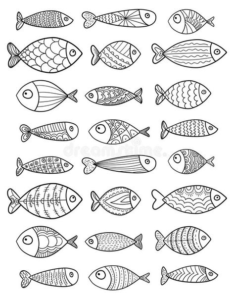 Illustration For Children, Arte Doodle, Linear Art, Fish Illustration, Fish Drawings, Fish Patterns, Doodle Art Designs, Zentangle Patterns, Fish Art