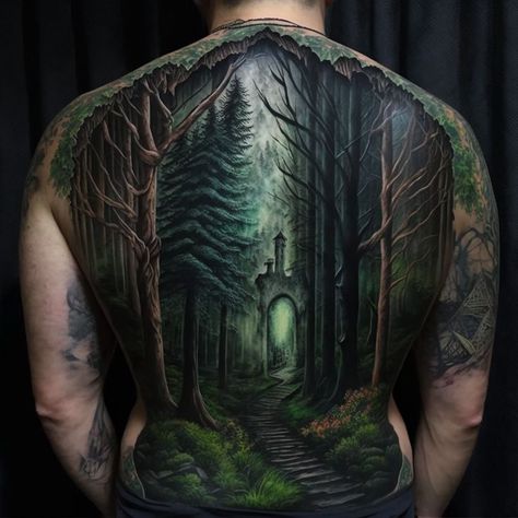 Haunted Forest Tattoo, Sketches Of Tattoos, Unique Tattoo Sketches, Free Tattoo Ideas, Tree Tattoo Color, Black Sleeve Tattoo, Forest Tattoo, Nature Tattoo Sleeve, Nature Tattoo