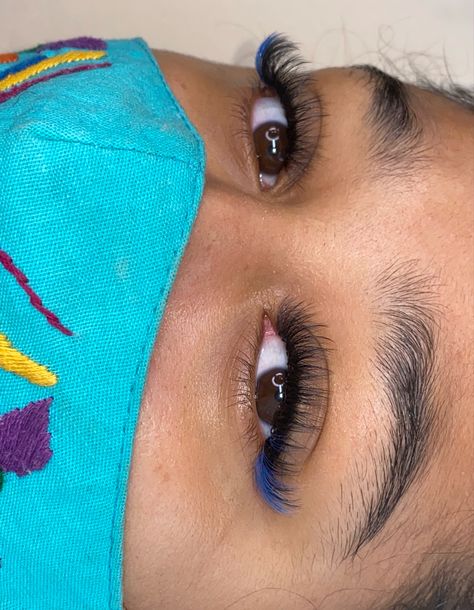 Blue Eyelashes Extensions, Blue And Black Lashes, Black And Blue Lash Extensions, Eyelash Extensions With Blue, Blue Lashes Extensions, Lash Extensions With Blue, Lashes With Blue, Blue Eyelash Extensions, Blue Lash Extensions