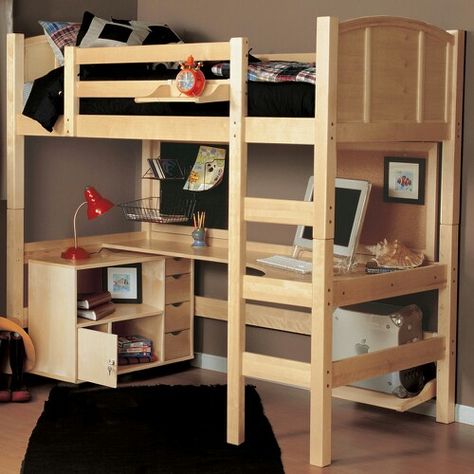 Loft bed Dorm Room Shelves, Bed With Desk Underneath, Bunk Beds For Girls Room, Adult Loft Bed, Bed For Girls Room, Girls Bunk Beds, Modern Bunk Beds, Bunk Bed With Desk, Kids Loft