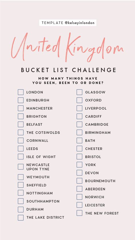 Travel – Instagram Story Templates - Kelsey in London Bucket List Challenge, Uk Bucket List, Spain Destinations, Bucket List Quotes, London Bucket List, List Challenges, Ultimate Bucket List, Voyage Europe, Travel Checklist