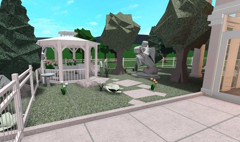 Cute Garden Ideas Bloxburg, Bloxbrug Garden Ideas, Bloxburg Back Garden Ideas, Bloxburg Small Garden Ideas, Front Yard Landscaping Ideas Bloxburg, Bloxburg Gazebo Ideas, Bloxburg Outside Ideas Front Yard, Bloxburg Front Yard Ideas Aesthetic, Bloxburg House Ideas Garden