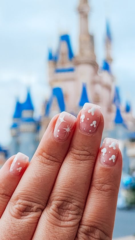 Short Acrylic Disney Nails, Disney 100 Anniversary Nails, Tasteful Nail Art, Simple Gel Nails Short Disney, Pink And Blue Disney Nails, Short Simple Disney Nails, Disney Gel Nail Designs Simple, Disney Natural Nails, Simple Disney Nails Dip