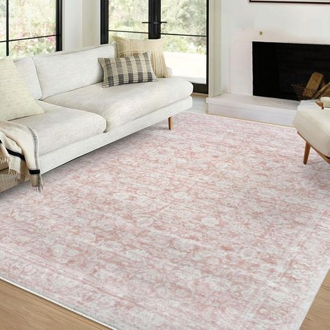 Amazon.com: Siiloom 6x9 Living Room Rug Pink Large Washable Area Rugs for Bedroom, Soft Vintage Floral Rug with Non-Slip, Non-Shedding Traditional Farmhouse Carpet for Nursery Dining Room Office Home Décor : Home & Kitchen Feminine Apartment Decor, Pink Rugs Bedroom, Carpet For Nursery, Feminine Apartment, Farmhouse Carpet, Area Rugs For Bedroom, Vintage Floral Rugs, Entryway Style, Bed Rug