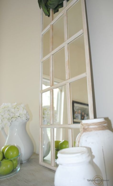 DIY Farmhouse Window Mirror This tutorial uses an inexpensive IKEA mirror and some half round from home Depot.  The results are stunning! Farmhouse Window Mirror, Ideas Recibidor, Ikea Mirror Hack, Mirror Hack, Hack Ikea, Ikea Mirror, Farmhouse Window, Decor Ikea, Farmhouse Windows