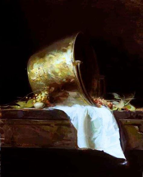 Brass Pot by Sherrie McGraw. Sherrie Mcgraw, Copper Containers, Still Life Artists, Brass Pot, Light Highlights, Painter Painting, Representational Art, Elements Of Design, Painting Still Life