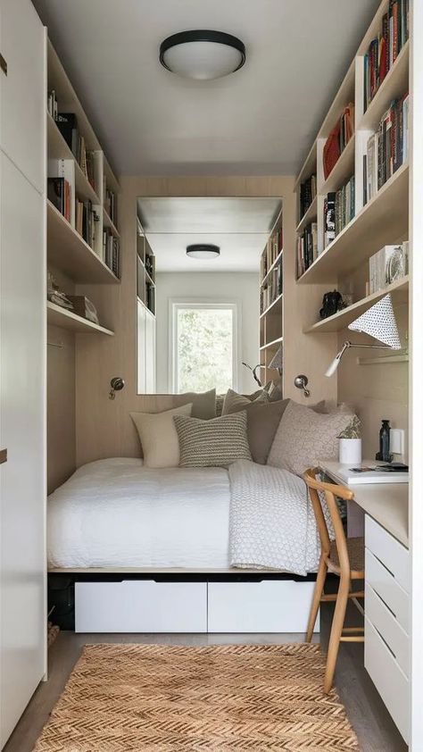 Small Bedroom Ideas: Maximize Your Space and Style - Roomrhythm Small Bedroom Loft Ideas, Office And Bedroom Combo Small Spaces, Office And Bedroom Combo, Extremely Small Bedroom Ideas, Bedroom Loft Ideas, Rhythm Design, Micro Apartments, Living Room Layouts, Narrow Bedroom