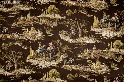 Horse riding fabric equestrian brown toile Victorian - A Victorian horse riding fabric. A brown equestrian toile fabric with the look of a vintage Victorian fabric. This is perfect for a library!  #horse #toile #fabric #riding #equestrian #fishing #brown #victorian #vintage #upholstery #sewing #diy #decor #homedec #decorating Victorian Horse, Brown Toile, Sewing Decor, Bypass Barn Door Hardware, Victorian Fabric, Bypass Barn Door, Toile Fabric, Victorian Vintage, Novelty Fabric