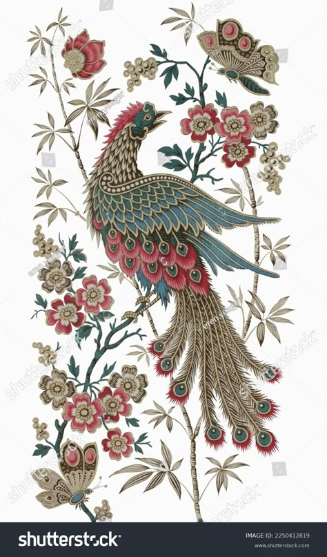 Mughal Flower, Indian Peacock, Kalamkari Painting, Botanical Flower Art, Folk Art Flowers, Pichwai Paintings, Print Design Art, Textile Prints Design, Peacock Art