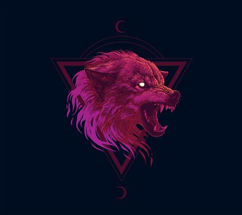 Pink Wolf, Fenrir Tattoo, Konosuba Wallpaper, Wolf Artwork, Catty Noir, Werewolf Art, New Retro Wave, Traditional Ink, Canine Art