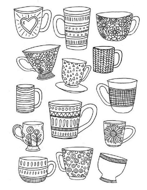 Mug Coloring Page, Tea Cup Drawing, Tea Cup Art, Mug Drawing, Kindergarten Art Projects, Fun Mug, Coloring Page Printable, Creative Planner, Cup Art