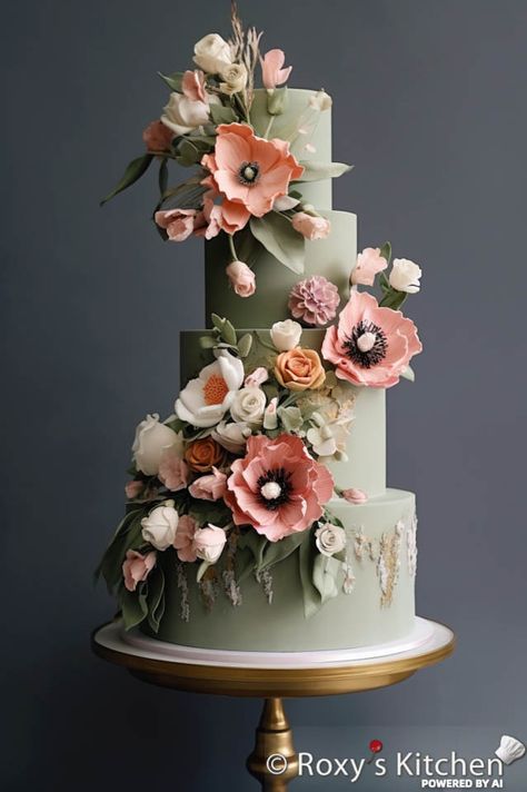 Wedding Cakes Pink And Green, Sage Green Mexican Wedding, Pink Green Wedding Cake, Light Green Wedding Cake, Blush Pink And Sage Green Wedding Cake, Wedding Cake Pink And Green, Wedding Cake Designs Green, Dusty Pink And Sage Green Wedding, Cute Green Cake