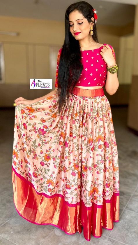 Pattu Lehenga Blouse Designs Crop Tops, Pattu Saree To Dress Convert Ideas, Top Lehenga, Pattu Dress, Tassels Designs, Fashion Outfits Ideas, Designer Ready To Wear, Blouse Designs High Neck, Crop Top Lehenga