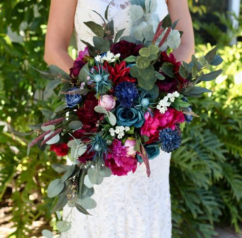 This Wedding Bouquets item by AndtheBLOOM has 125 favorites from Etsy shoppers. Ships from Vista, CA. Listed on Jan 17, 2024 Red Blue Purple Flower Arrangements, Red Pink Purple Blue Wedding, Jewel Tone Western Wedding, Dark Jewel Tone Wedding Flowers, Jewel Tone Wedding Flowers Bouquets, Jewel Toned Bouquet, Jewel Tone Wedding Party, Jewel Tone Wedding Table, Jewel Tone Wedding Centerpieces