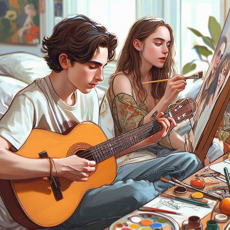 Guitar Draw, Guitar Couple, Couple Poses Drawing, Guitar Drawing, Cover Wattpad, Dark Artwork, Life Support, Canvas Painting Diy, Drawings Simple