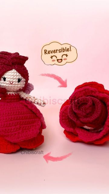 Chibiscraft on Instagram: "🌹 Reversible Rose Fairy - New Pattern Release 🥳 💝Valentine’s day is coming! And I would love to celebrate it with this new pattern, 🌹 a reversible rose fairy 🧚‍♀️ . Yes, this rose can turn into a cute little fairy. This is my second flower fairy after the tulip one.. I hope you love it!! 🌹thank you for my lovely testers: 💗 Nani @geekoutthreads 💗 Jenny @mrsjkisses 💗 Rahma @mercy_handmade 💗 Karen @seriouslyhandmade 💗 Anggi @gie.dsign 💗 Romy @haekelfuechslein Crochet Rose Doll Free Pattern, Crochet Flower Doll Free Pattern, Reversible Rose Fairy, Reversible Flower Doll Crochet Free, Crochet Reversible Flower Doll Free Pattern, Reversible Rose Fairy Crochet Pattern Free, Crochet Reversible Rose Doll, Crochet Rose Doll Pattern, Reversible Rose Fairy Crochet Pattern