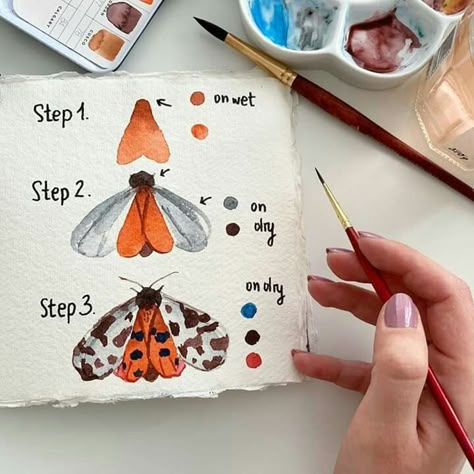 Paint A Butterfly, Watercolor For Beginners, Draw And Paint, Art Tutorials Watercolor, The Moth, Watercolor Beginner, Watercolor Paintings For Beginners, Watercolor Journal, Watercolor Elephant