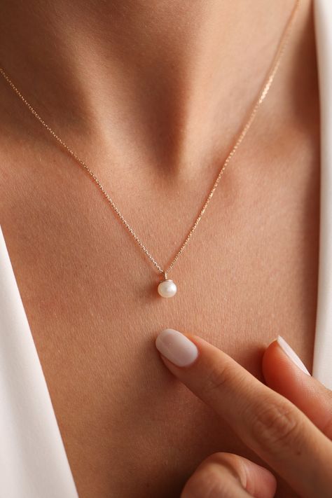 14K Gold Pearl Necklace, Rose Dainty Pearl Necklace, Natural Freshwater Pearl Necklace, Bridal Necklace, Gift for Her, Christmas Gift - Etsy Pearl Ideas, Necklace For Bride, Choker Pearl Necklace, Pearl Necklace Bridal, Tiny Pearl Necklace, Choker Pearl, Dainty Pearl Necklace, Pearl Charm Necklace, Single Pearl Necklace