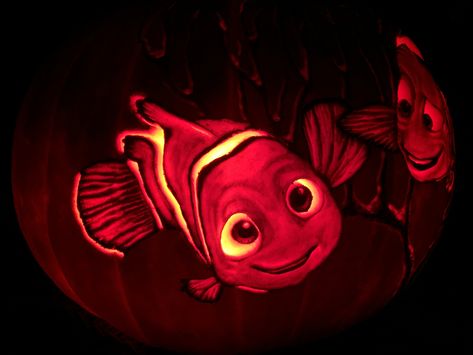 Nemo & Marlin Pumpkin Pumkin Designs, Pumpkin Ideas, Finding Nemo, A Pumpkin, Halloween Design, Pumpkin Carving, Pumpkins, Fish Pet, Over The Years