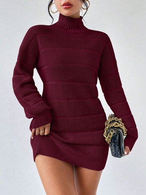 SHEIN Essnce Solid Color Stand Collar Long Sleeve Short DressI discovered amazing products on SHEIN.com, come check them out! Elegant Evening Gowns, Textured Knit Sweater, Woolen Sweaters, Turtleneck Sweater Dress, Everyday Chic, Sweater Dresses, Mini Sweater Dress, Sweater Dress Women, Long Sleeve Short Dress