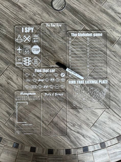 Acrylic Dry Erase Car Game Boards Engraved Vehicle Travel - Etsy Australia License Plate Game, Road Trip Accessories, Dots And Boxes, Alphabet Game, Car Game, Crayola Markers, Idee Cricut, Alphabet Games, Perfect Road Trip