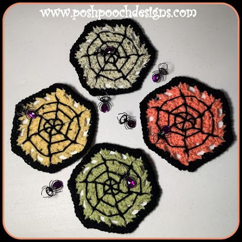 Posh Pooch Designs : Spider Web Coasters And Decoration Crochet Pattern | Posh Pooch Designs Crochet Spiderweb, Crochet Spider Web, Coasters Pattern, Crochet Spider, Applique Stitches, Friday Fun, Purple Gems, Yarn Stash, Holiday Crochet