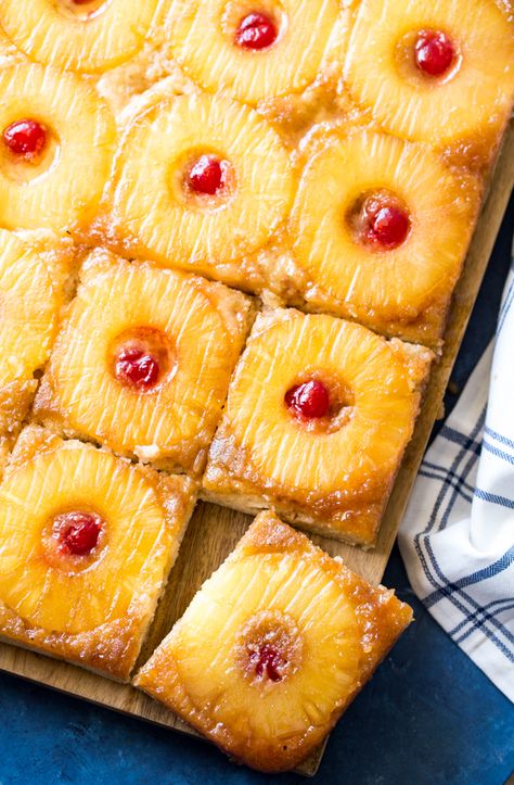 Oven Baked Breakfast, Upside Down Cake Recipes, Sheet Pancakes, Pineapple Pancakes, Pancake Mix Uses, Krusteaz Pancake Mix, Recipe For A Crowd, Sheet Pan Pancakes, Upside Down Pineapple