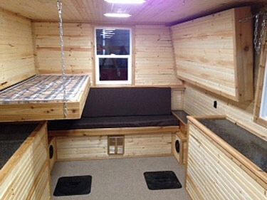 Ice fishing shack hideaway beds Ice Shanty Plans, Ice Fishing Shack Plans, Ice Fishing Huts, Ice Fishing Shanty, Ice Fishing Sled, Ice Hut, Fish Hut, Hunting Shack, Ice Shanty