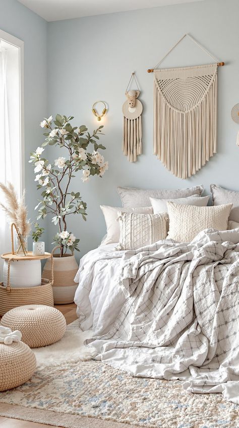 Blue Boho Girls Bedroom Girls Light Blue Bedroom Ideas, Light Blue Girls Room, Light Blue Girls Bedroom, Boho Girls Bedroom Ideas, Light Blue Bedroom Ideas, Blue Boho Decor, Light Blue Palette, Boho Girls Bedroom, Blue Girls Rooms