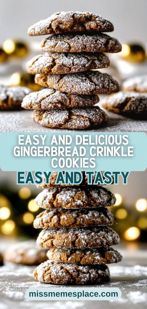 Looking for a simple yet delicious cookie recipe for the holidays? These Gingerbread Crinkle Cookies are your answer! With a soft center and an irresistible powdered sugar coating, they combine the flavors of ginger, cinnamon, and nutmeg for a truly festive treat. This recipe is not only easy to follow but also allows for customization like adding chocolate chips. Enjoy these cookies with a warm cup of cocoa or share them at your next holiday gathering. Don’t miss out on this seasonal delight! Gingerbread Crinkle Cookies, Soft Ginger Cookies, Crinkle Cookies Recipe, Cookie Ball, Delicious Cookie Recipes, Crinkle Cookies, Ginger Cookies, Festive Treats, Delicious Vegetarian