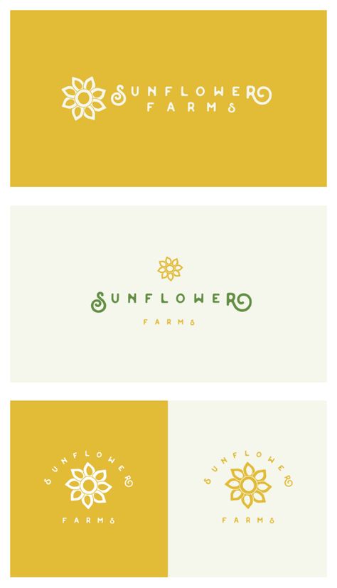 When Sunflower Farms came to us they had some big ideas and needed an updated brand to sustain their vision. While they are a nursery, they also host community events, workshops, and have plans for an e-commerce site. We collaborated to define the new look and ultimately landed on a bright yellow and green color story with a flower logo mark. Flower Logo Ideas, Marigold Logo, Sunflower Logo Design Ideas, Green And Yellow Branding, Sunflower Logo Design, Sunflower Branding, Yellow Branding Design, Yellow Logo Design, Sun Flower Logo Design