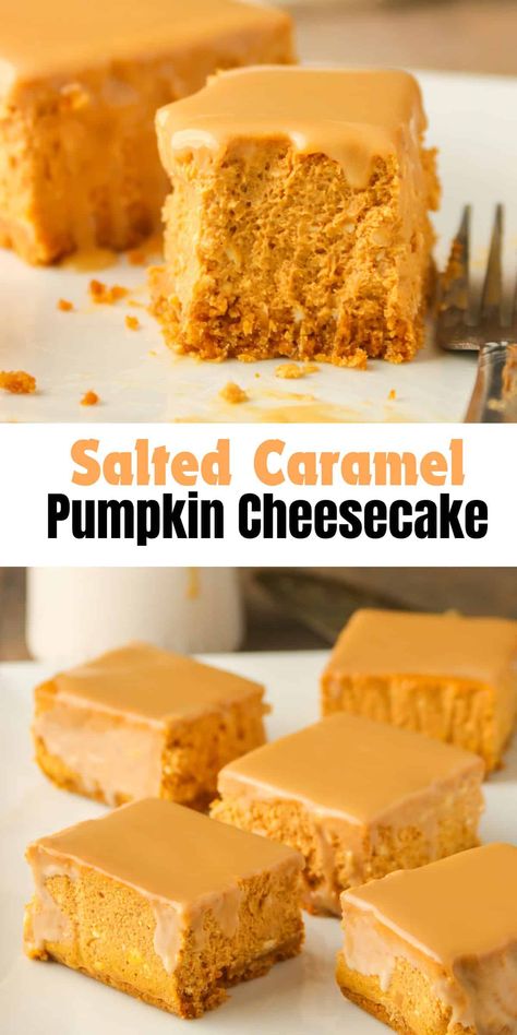 Creamy, just perfectly sweet with notes of warm spices, I am loving every slice of this Salted Caramel Pumpkin Cheesecake. The sweet and salty caramel glaze is such a glorious topping! Cheesecake Bars Gluten Free, Caramel Pumpkin Cheesecake, The Loopy Whisk, Loopy Whisk, Bars Gluten Free, Pumpkin Pie Recipe Easy, Caramel Pumpkin, Broma Bakery, Pumpkin Cheesecake Bars