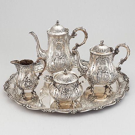 Antique Silver Tea Set, Silver Tea Set Display, Silverware Display, German Rococo, Tea Set Decor, Silver Coffee Set, Silver Tea Service, Silver Jug, Antique Tea Sets