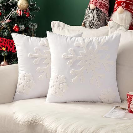 Embroidery Cushion, Canvas Embroidery, Snowflake Embroidery, Couch Pillow Covers, White Throw Pillows, Living Room White, Winter Home Decor, Christmas Pillow Covers, Couch Sofa