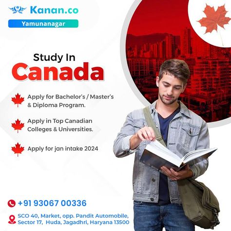 Your ideal guide to study In Canada! Confused about the process of admission. Experts at Kanan.co Yamunanagar will guide you right to achieve your study abroad dream. – enroll now and conquer the world with confidence! : Best Institute For Ielts Hiring Poster, Creative Advertising Photography, Study In Canada, Education Poster Design, Water Branding, Uk Universities, Marketing Flyers, Conquer The World, Graphic Design Ads